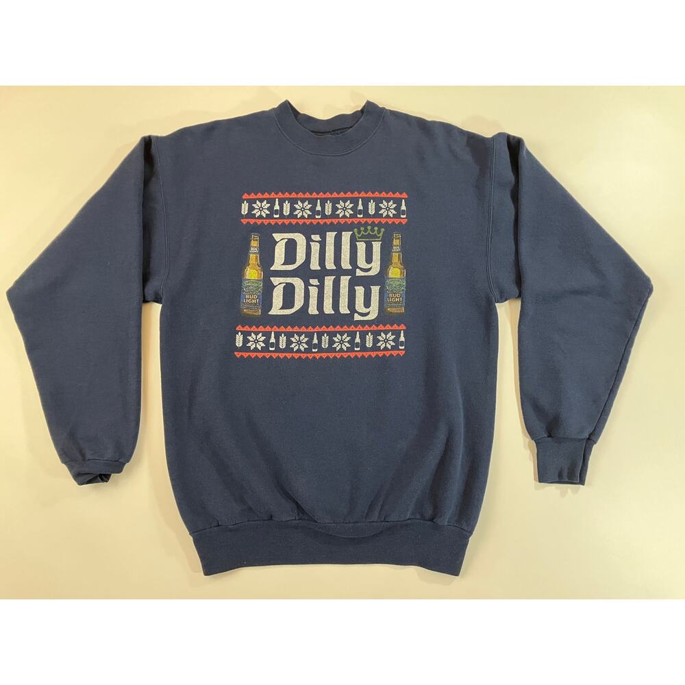 Hanes ComfortBlend Dilly Dilly Bud Light Ugly Christmas Sweatshirt XL Navy